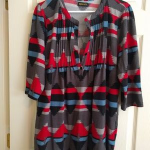 Red blue pattern tunic